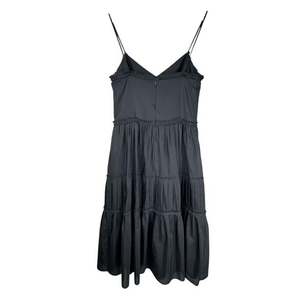 LOFT Women Tiered Midi Dress 4 Black Cotton Silk Pleated Fairy Goth Witch Boho - Picture 2 of 15